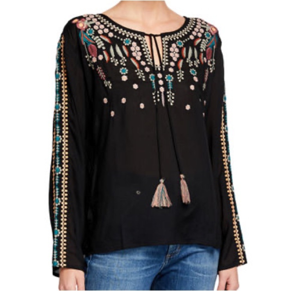 Raj Audrey Embroidered Top Black Size S